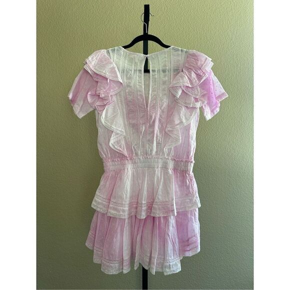 Love Shack Fancy Natasha Ruffle Tiered Mini Dress in Peony Pink Size M - Picture 4 of 11